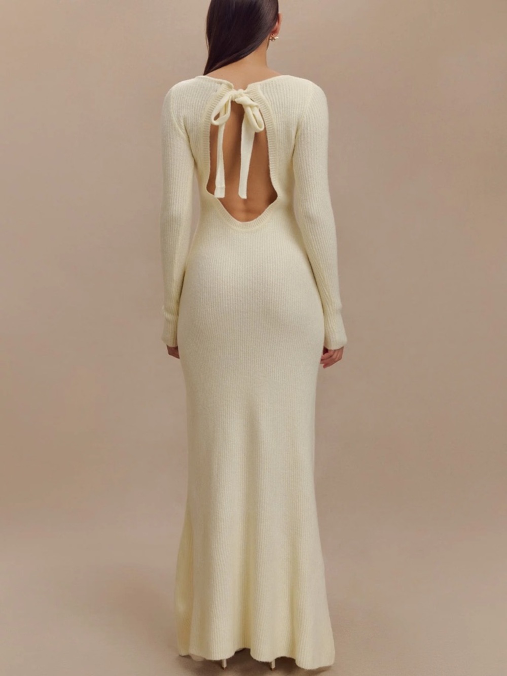 Meshki Long Sleeve Ribbed Maxi Dress in Cream - Picture 2 of 4